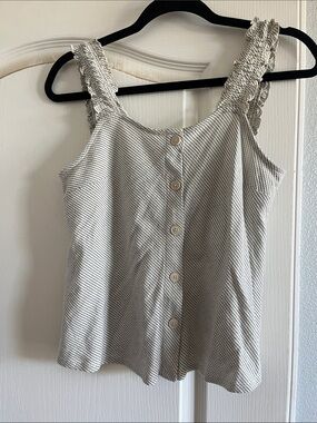 Ana Smocked Strap Button-Front Women's Tank Top - Cream/Grey